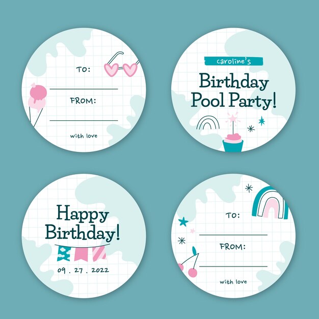 Collection d'étiquettes de fête d'anniversaire de piscine
