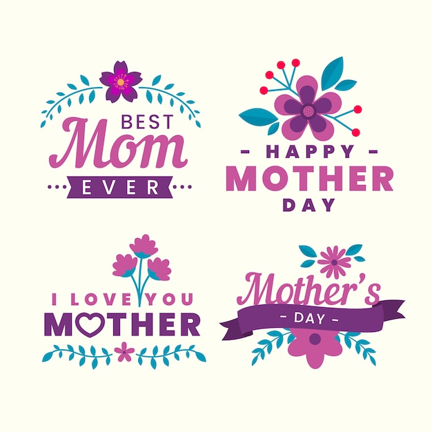 Vecteur gratuit collection d'étiquettes floral fête des mères