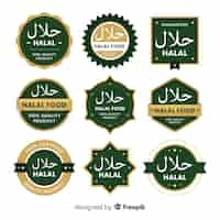 Vecteur gratuit collection d'étiquettes halal vertes avec un design plat