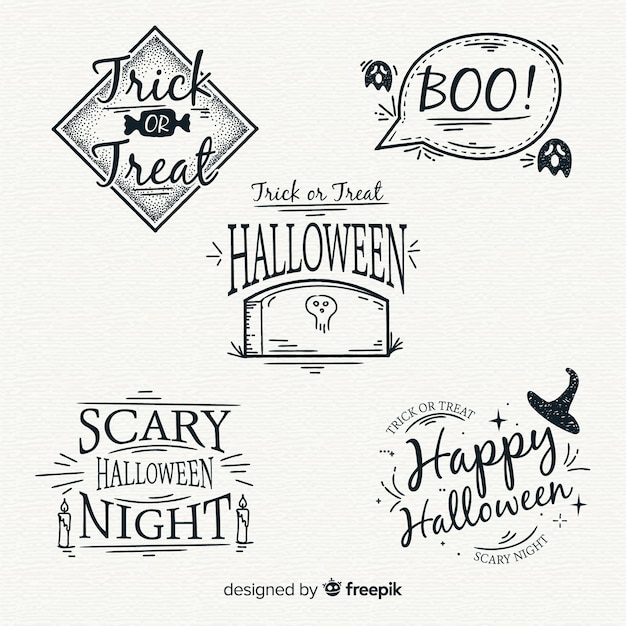 Vecteur gratuit collection d'étiquettes d'halloween dessinés à la main