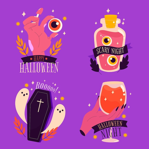 Collection D'étiquettes Halloween Effrayant Heureux