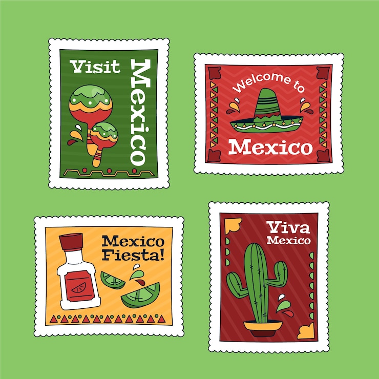Vecteur gratuit collection d'étiquettes hecho en mexico dessinées à la main