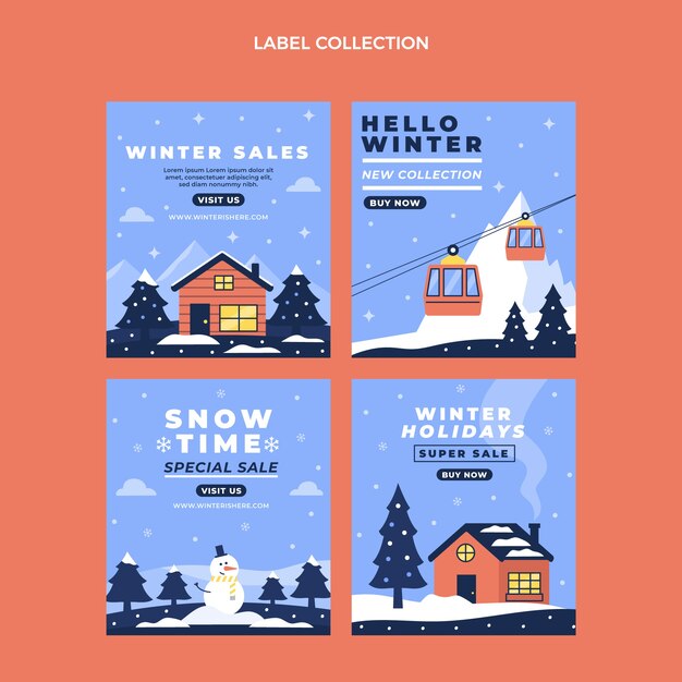 Collection D'étiquettes D'hiver Plat