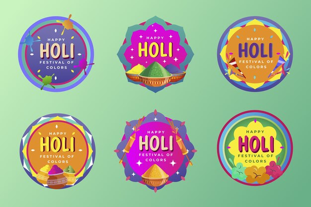 Vecteur gratuit collection d'étiquettes holi dégradées