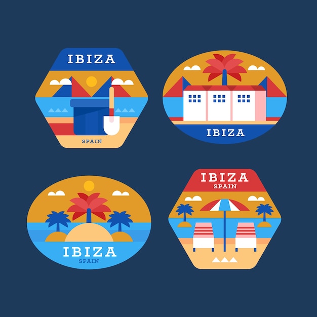 Vecteur gratuit collection d'étiquettes ibiza design plat