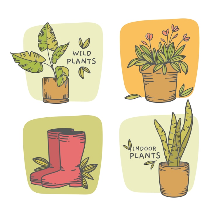 Vecteur gratuit collection d'étiquettes de jardinage gravées à la main