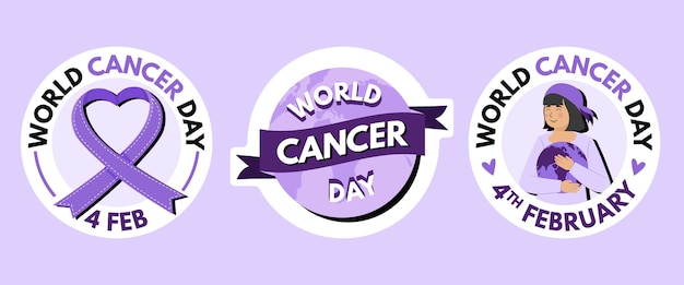 Collection d'étiquettes de la journée mondiale du cancer dessinées à la main