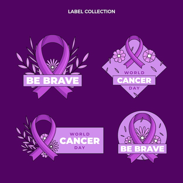 Vecteur gratuit collection d'étiquettes de la journée mondiale du cancer dessinées à la main