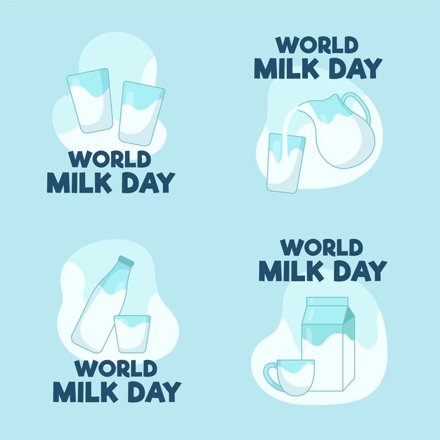 Collection d'étiquettes de la journée mondiale du lait plat