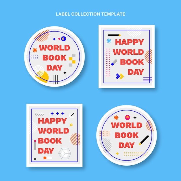 Vecteur gratuit collection d'étiquettes de la journée mondiale du livre plat