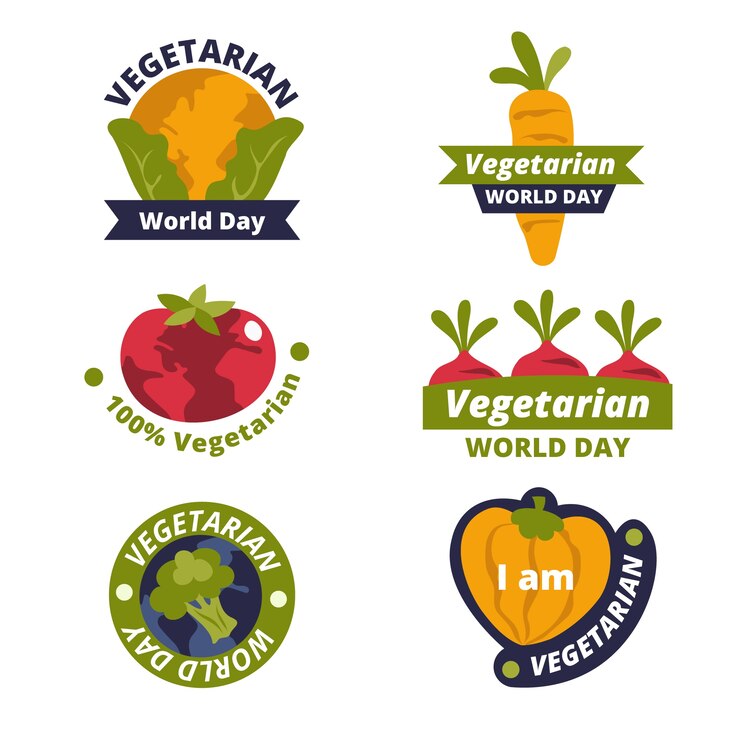 Vecteur gratuit collection d'étiquettes de la journée mondiale des végétariens plats