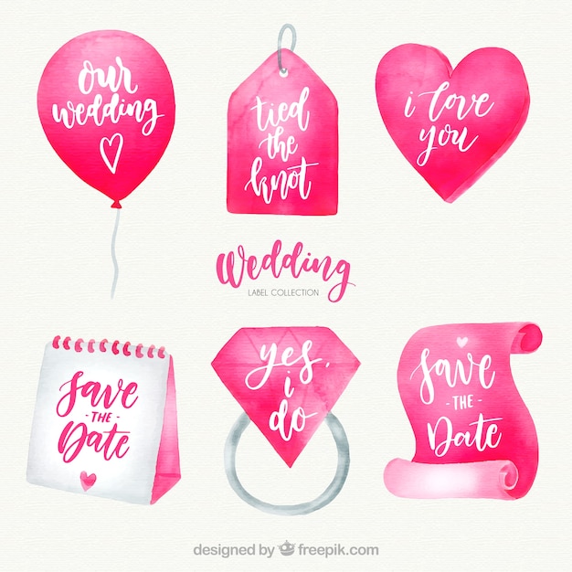 Collection D'étiquettes De Mariage Aquarelle Rose