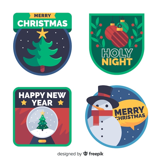 Vecteur gratuit collection d'étiquettes de noël au design plat