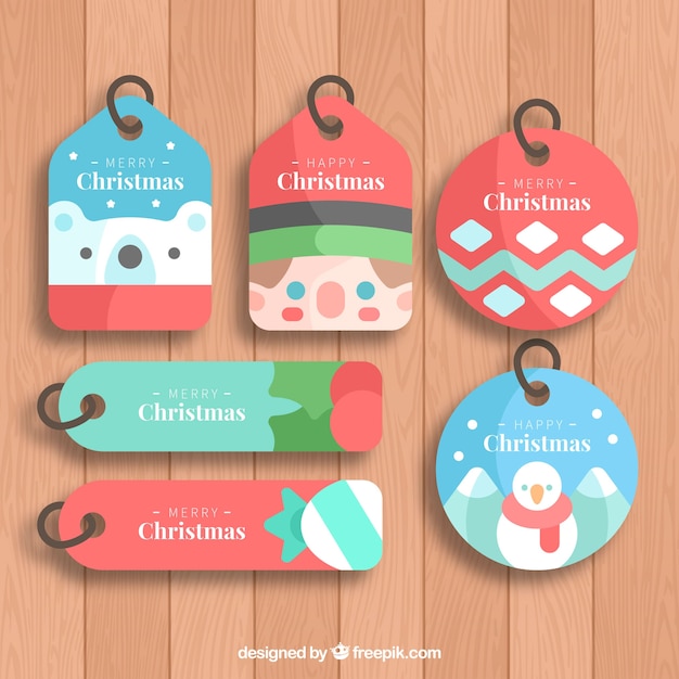 Vecteur gratuit collection d'étiquettes de noël mignon