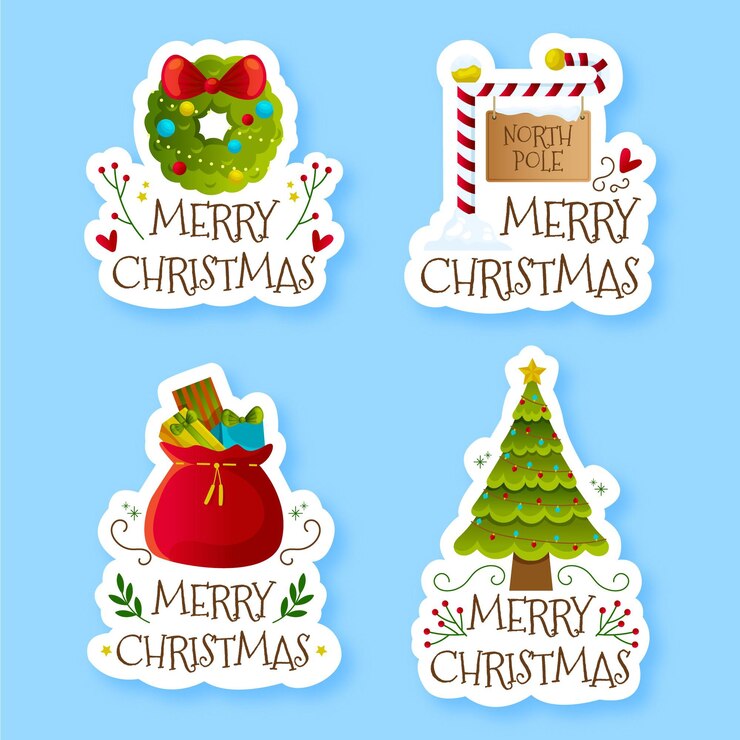 Vecteur gratuit collection d'étiquettes de noël plat