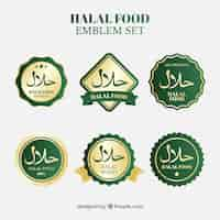 Vecteur gratuit collection d'étiquettes de nourriture halal avec style doré