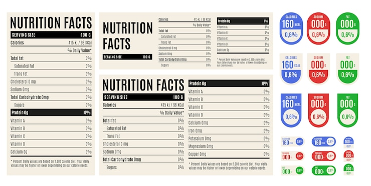 Vecteur gratuit collection d'étiquettes nutritionnelles dessinées à la main