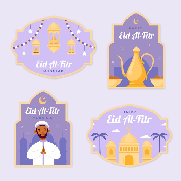 Vecteur gratuit collection d'étiquettes plates eid al-fitr