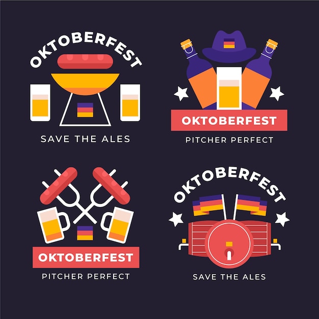 Vecteur gratuit collection d'étiquettes plates oktoberfest