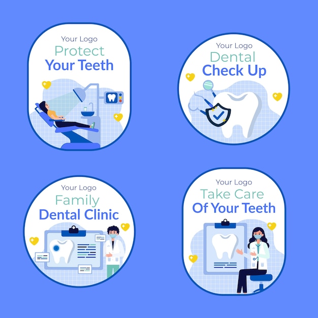 Vecteur gratuit collection d'étiquettes plates pour les cliniques dentaires
