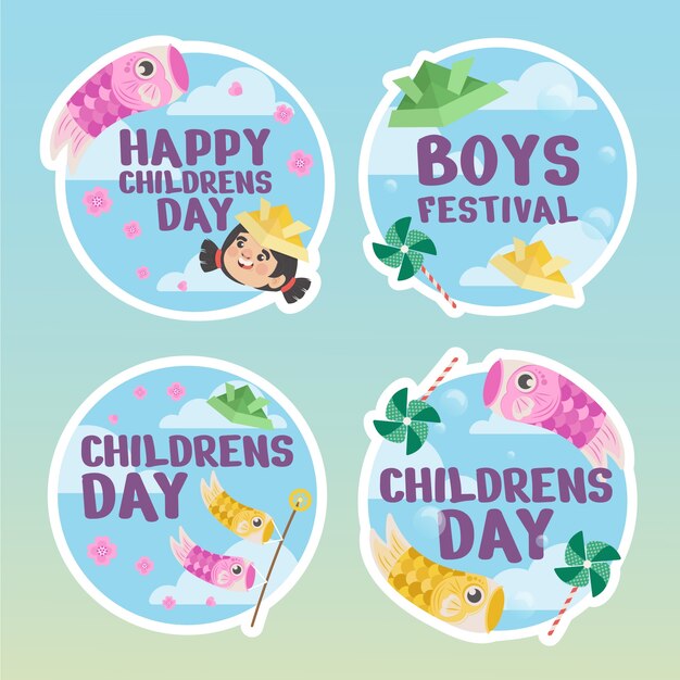 Collection d'étiquettes plates pour la journée des enfants
