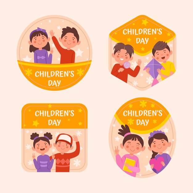 Collection d'étiquettes plates pour la journée des enfants