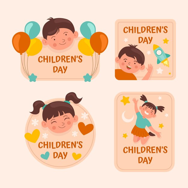 Collection d'étiquettes plates pour la journée des enfants