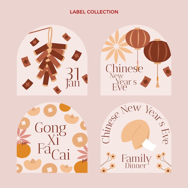 Collection d'étiquettes plates pour le nouvel an chinois