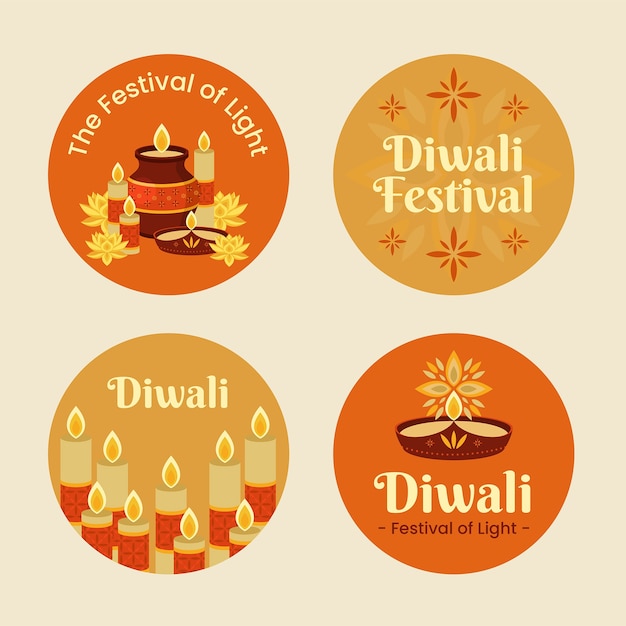 Vecteur gratuit collection d'étiquettes pour la célébration du festival hindou de diwali