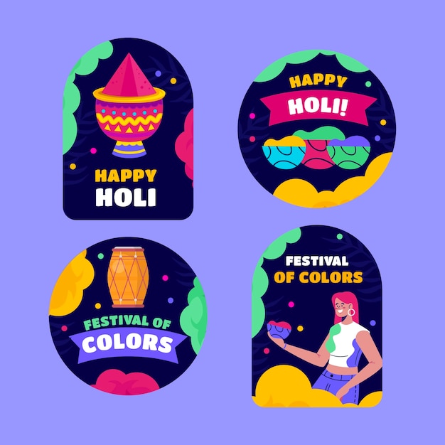 Vecteur gratuit collection d'étiquettes pour la célébration du festival holi