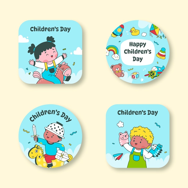Collection D'étiquettes Pour La Célébration De La Journée Internationale Des Enfants