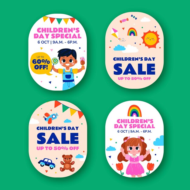 Collection d'étiquettes pour la célébration de la journée internationale des enfants