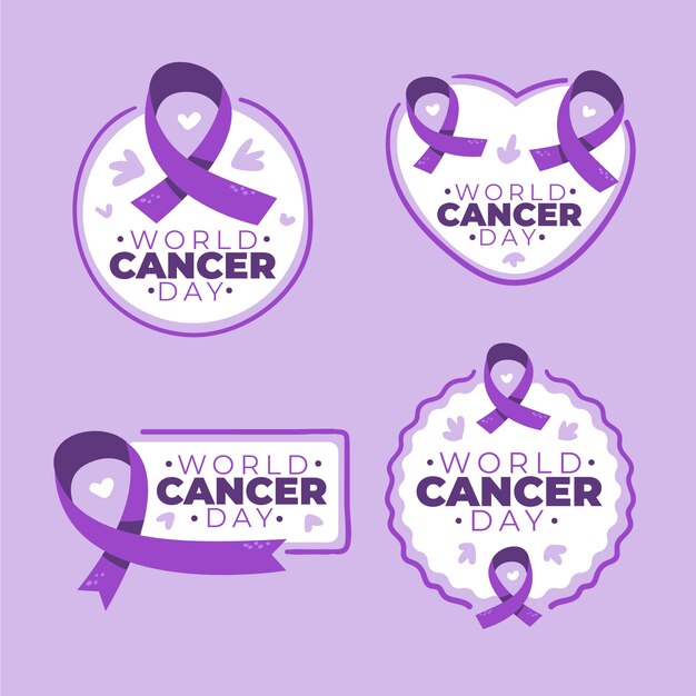 Collection d'étiquettes pour la journée mondiale du cancer
