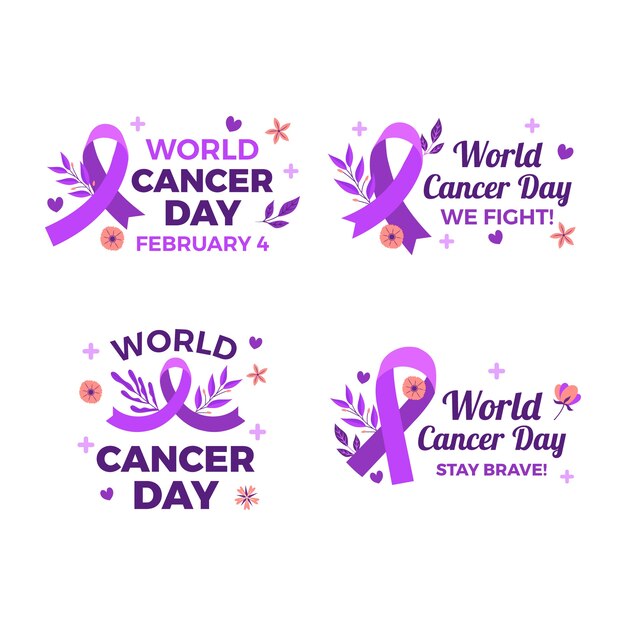 Collection d'étiquettes pour la journée mondiale du cancer