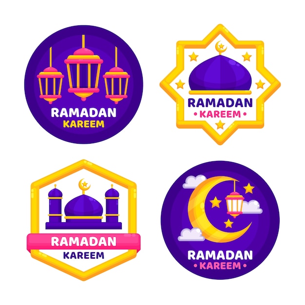 Vecteur gratuit collection d'étiquettes de ramadan plat