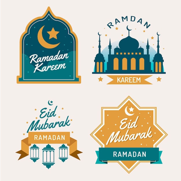 Vecteur gratuit collection d'étiquettes de ramadan plat