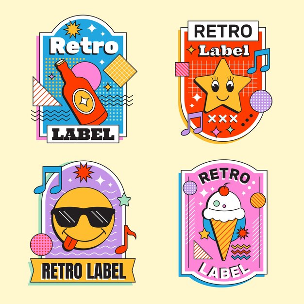 Collection d'étiquettes rétro dessinées à la main