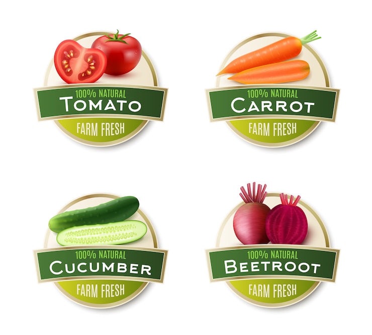 Vecteur gratuit collection d&#39;étiquettes rondes de légumes frais à la ferme