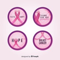 Collection d'étiquettes rondes de sensibilisation au cancer du sein réaliste