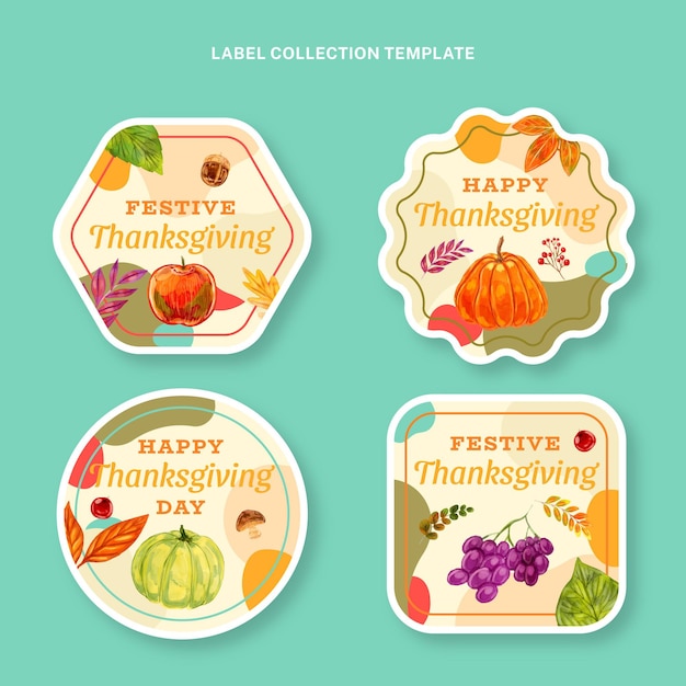 Collection D'étiquettes De Thanksgiving Aquarelle Vecteur gratuit