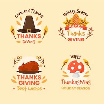 Collection d'étiquettes de thanksgiving au design plat