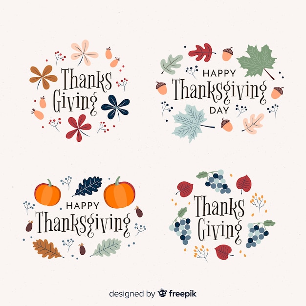 Collection D'étiquettes De Thanksgiving Dessinées à La Main