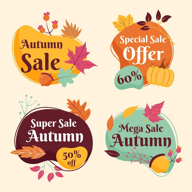 Collection d'étiquettes de vente d'automne plat