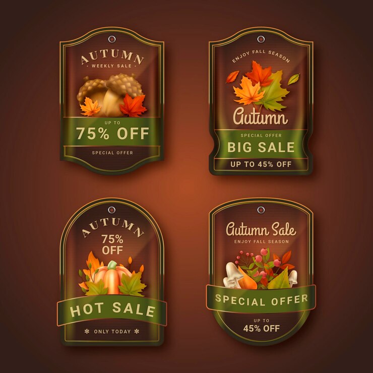 Vecteur gratuit collection d'étiquettes de vente d'automne réaliste