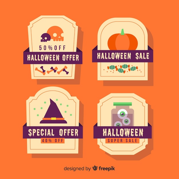 Collection D'étiquettes De Vente D'halloween Avec Un Design Plat