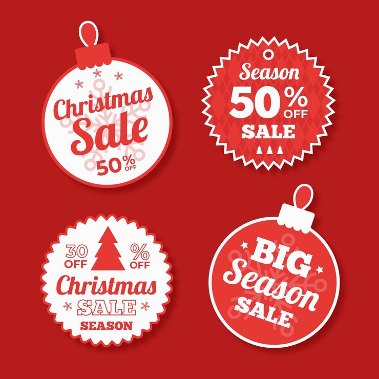Vecteur gratuit collection d'étiquettes de vente de noël plat