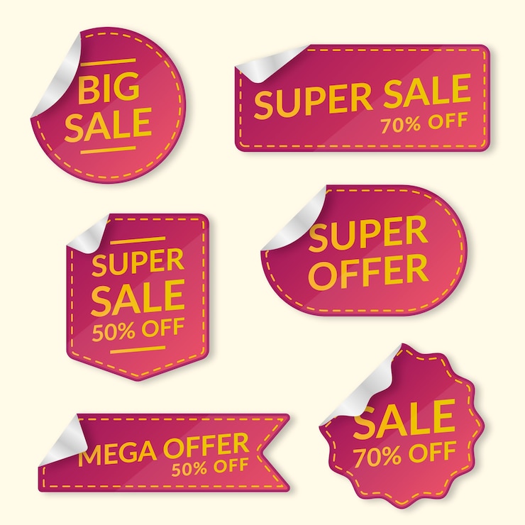 Vecteur gratuit collection d'étiquettes de vente réalistes rouges