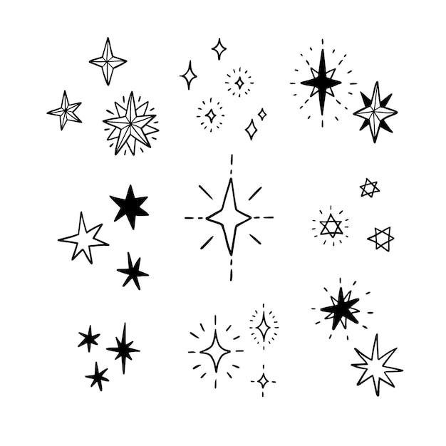 Vecteur gratuit collection d'étoiles étincelantes dessinées à la main