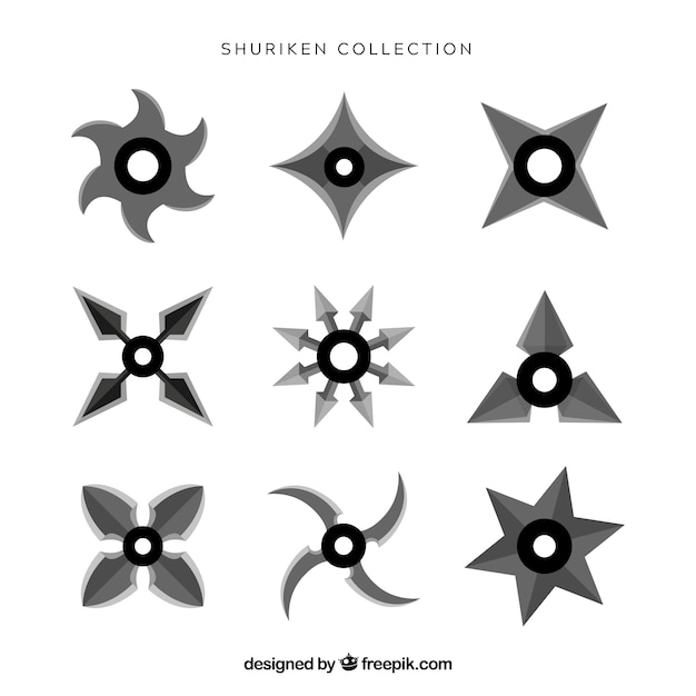 Vecteur gratuit collection d'étoiles ninja avec un design plat