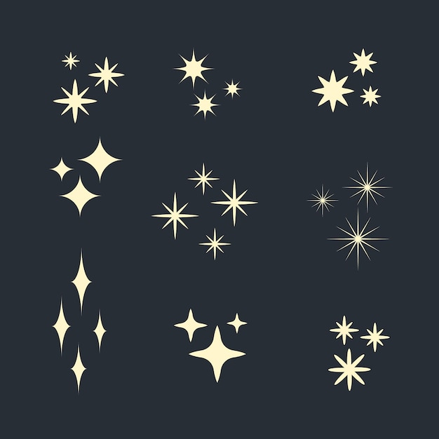 Collection d'étoiles scintillantes plates